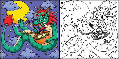 Year of the Dragon Eating Noodles Illustration
