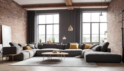Living room with sofas in loft style flat