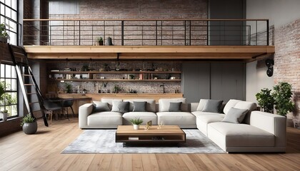 Living room with sofas in loft style flat