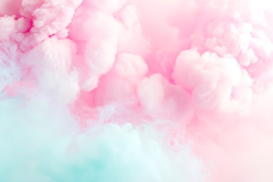 Pink clouds background, sweet cotton candy fluffy texture. © inspiretta