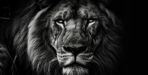 Majestic Lion king , Portrait on black background, Wildlife animal	
