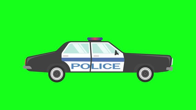Cartoon flat design Police car running on green screen background, graphic source, looping