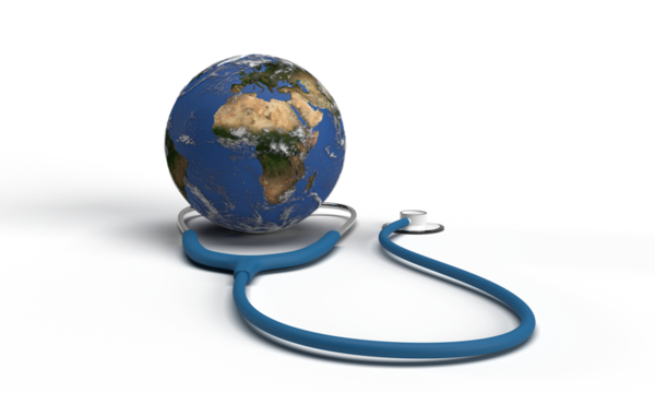 world planet global map earth circle round stethoscope blue colour white isolated background dicut object world health day protection medical hospital illness clinic science awareness virus heartbeat 