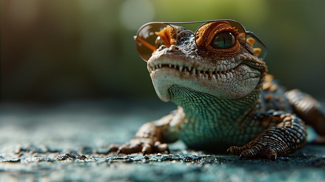 Little cute crocodile in sunglasses