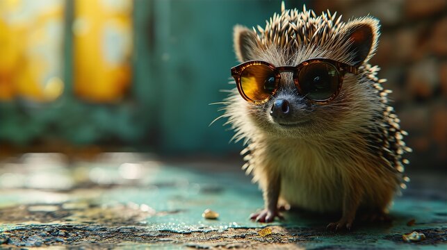 Little cute  hedgehog  with sunglasses