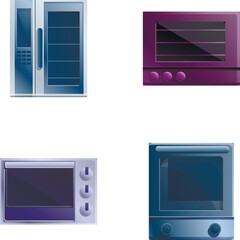 Modern stove icons set cartoon vector. Various type of modern oven. Professional kitchen equipment