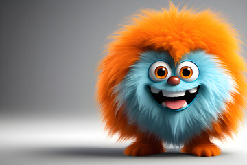 Fototapeta premium Cute orange fluffy monster - lovely being playing vector ball character generative ai