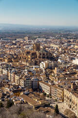 Aerial view of the Granda Cathedral in the city center. Andalusia, Spain.