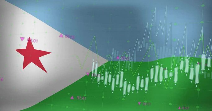 Animation of graph processing data over flag of djibouti