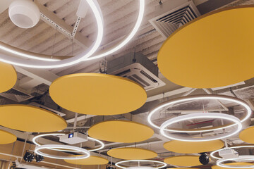 Beautiful ceiling with LED lighting. flat round