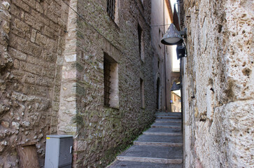The intriguing streets and narrow alleys of the beautiful medieval city of Narni, (Italy, Terni)