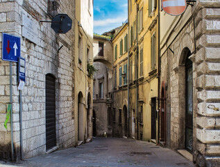 The intriguing streets and narrow alleys of the beautiful medieval city of Narni, (Italy, Terni)
