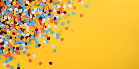 Confetti of various colors on a yellow background. 
Celebration, birthday or celebration - Powered by Adobe