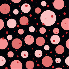 Colorful vector illustration of pattern of circles in varying sizes on dark background.