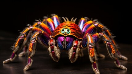 A tarantula in a defensive pose, with its vibrant colors and patterns accentuated under controlled studio lighting -Generative Ai