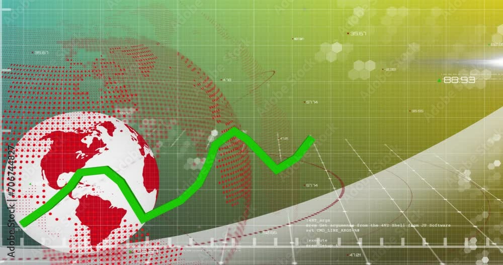 Poster animation of financial data processing over globe and grid
