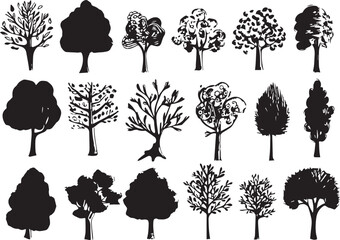 Set Trees. Hand drawn vector illustration