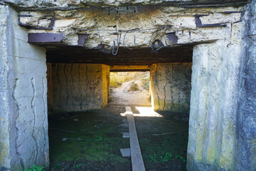 View into German WW2 bunker at Longues-sur-Mer, Normandy, France