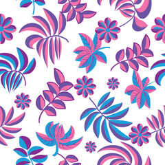 Abstract floral background for girls in tender colors. Creative beautiful design for fashion clothes, wallpaper, dress, and other. Seamless pattern with leaves and flowers.