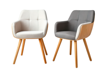 Scandinavian style modern chairs over white transparent background