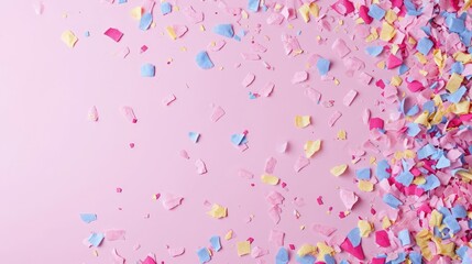 Abstract festive background with confetti and free place for text. New Year, Christmas, birthday, holiday celebration banner