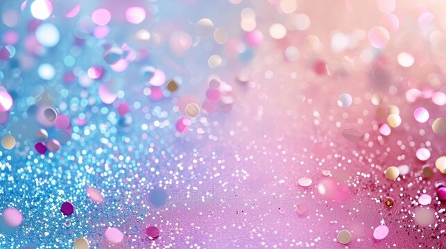 Abstract festive background with glitter, confetti and free place for text. New Year, Christmas, birthday, holiday celebration banner