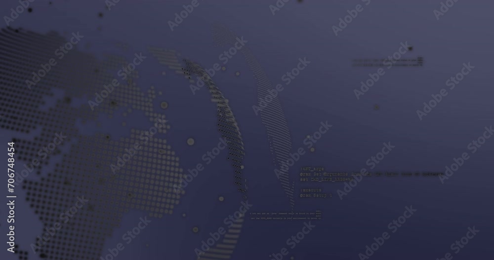 Poster animation of financial data processing and globe over grey background