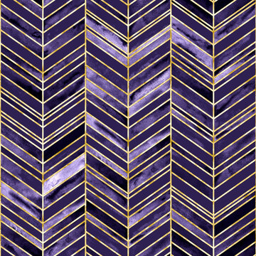 Abstract watercolor purple brushstrokes holiday chevron seamless pattern