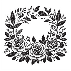 floral SVG black and white pattern flower ornament vector leaf design decoration illustration template