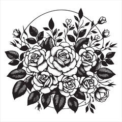 floral SVG black and white pattern flower ornament vector leaf design decoration illustration template