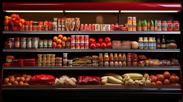 Shelves and bins at the grocery store