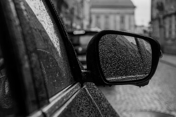Close up of a side mirror