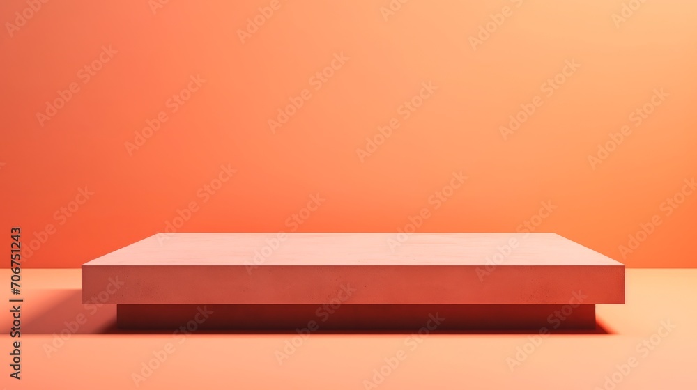 Poster podium for product presentation. stage for showcase. mockup. empty illuminated with orange lights pl