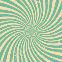 Abstract green retro swirl burst. Radial rays pattern. Carnival background Radial rays background. Brightly striped perspective with waves and swirls. Vector