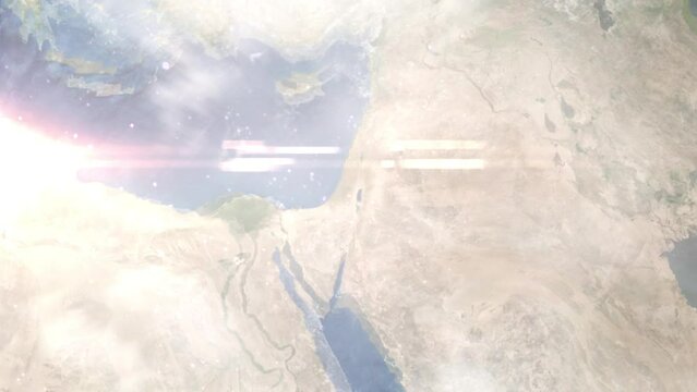 Zoom in from space and focus on Hebron, State of Palestine. 3D Animation. Background for travel intro. Elements of this image furnished by NASA.