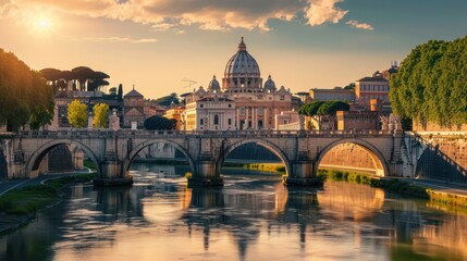 St Peter's Cathedral behind the Aelian Bridge, Rome, Italy
