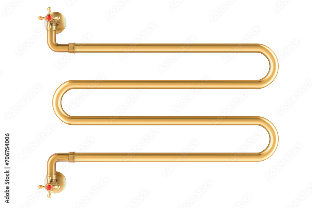 Poster heated towel rail from copper or brass. 3d rendering isolated on transparent background