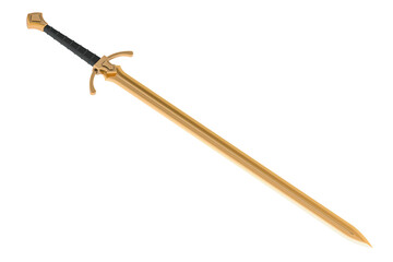 Squire Sword from brass, copper or golden. 3D rendering isolated on transparent background