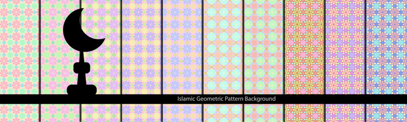 set of islamic pastel geometric pattern background