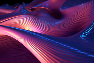 purple pink blue 3d abstract fractal landscape background with waves