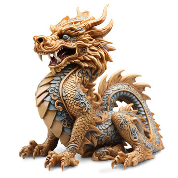 Figurine of a Chinese dragon isolated on white background. Generative AI image.