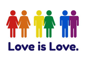 Love is love, people group LGBT concept art. rainbow colors illustration pride month