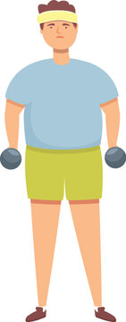 Fat man sport workout icon cartoon vector. Trainer slim body. Workout loss weight