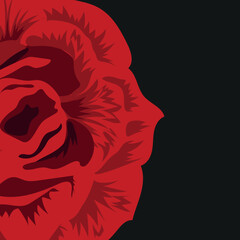 floral frame for advertising or postcards for various holidays, consisting of half of a bright red rose on a black background, vector