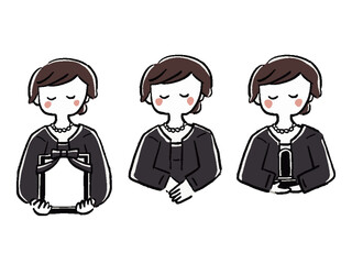 喪服の女性　上半身　手描き風イラストセット