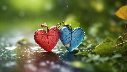 Hearts in the Water and Raindrop, Winter Season, Nature, using Generative ai