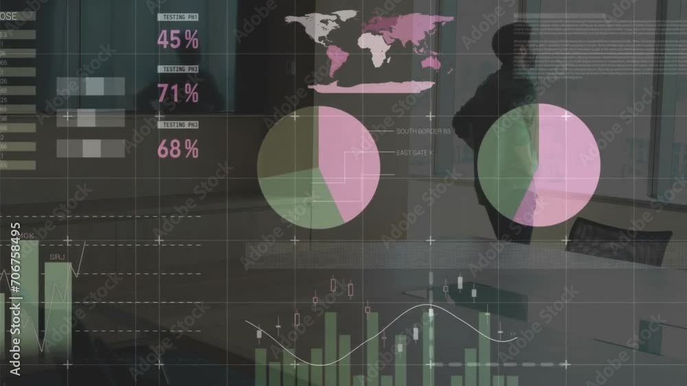 Wall mural Animation of financial data processing over caucasian businessman