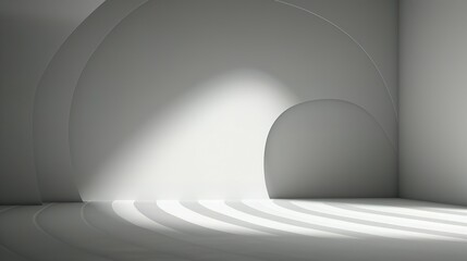 Minimal abstract light background for product presentation. Shadow and light from windows on plaster wall.