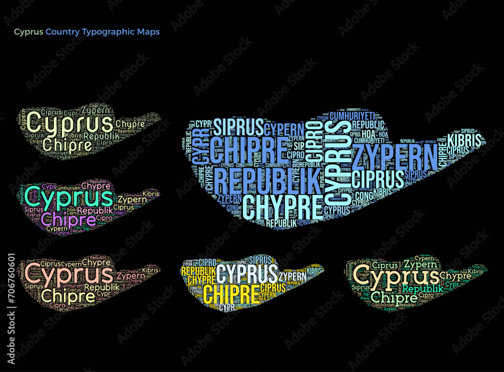 Poster cyprus. set of typography style country illustrations. cyprus map shape built of horizontal and vert