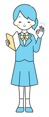 水色｜初心者マークを持つブレザーの女の子｜OKサイン